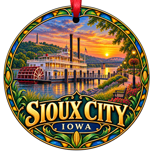 Sioux City Iowa stained-glass-style Christmas ornament