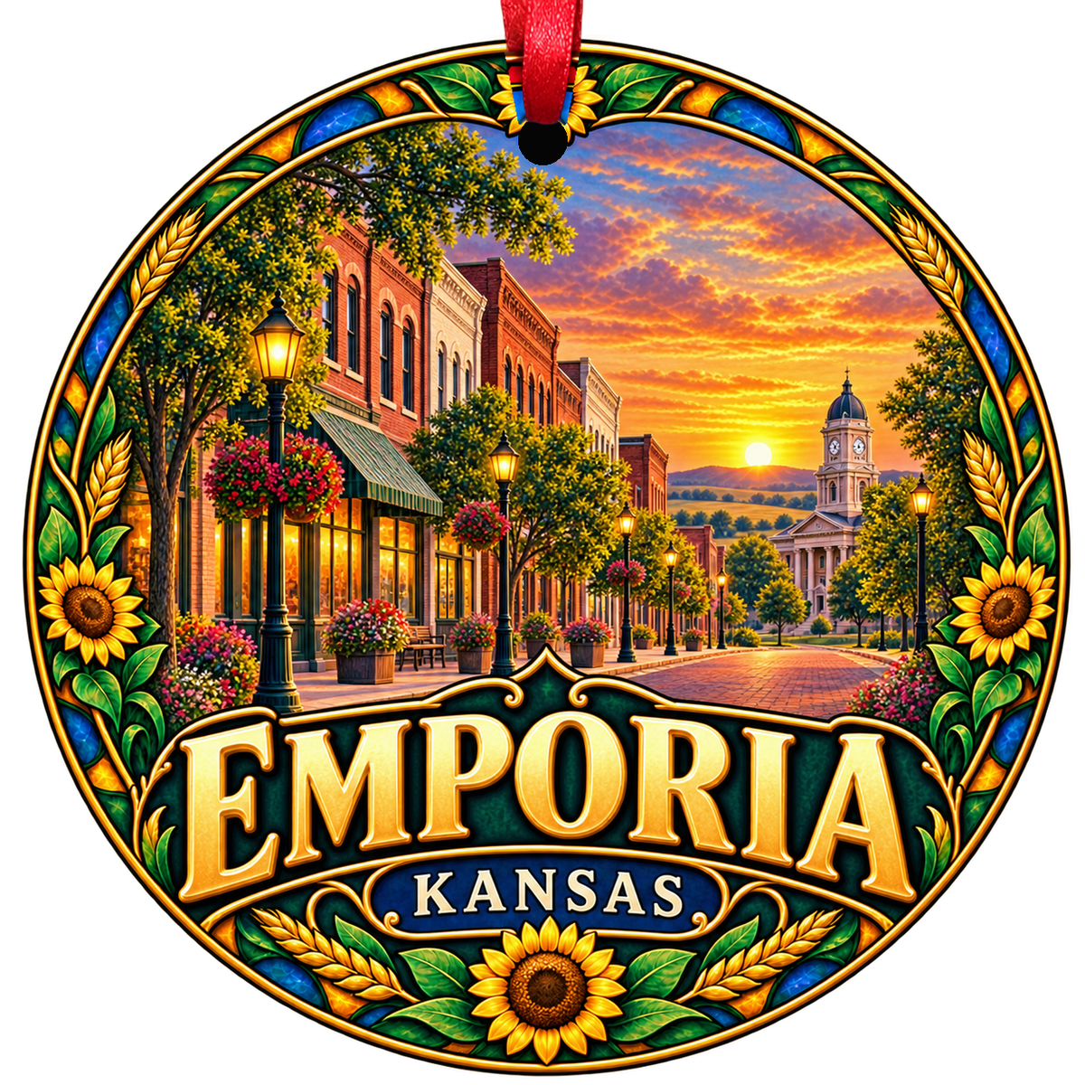 Emporia Kansas stained-glass-style Christmas ornament