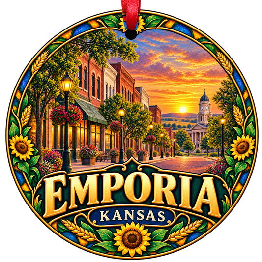 Emporia Kansas stained-glass-style Christmas ornament