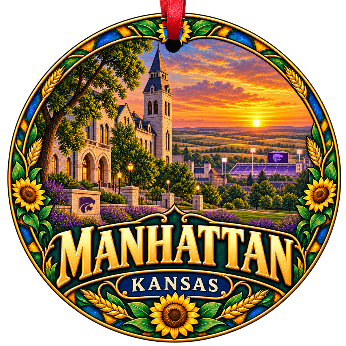 Manhattan Kansas stained-glass-style Christmas ornament