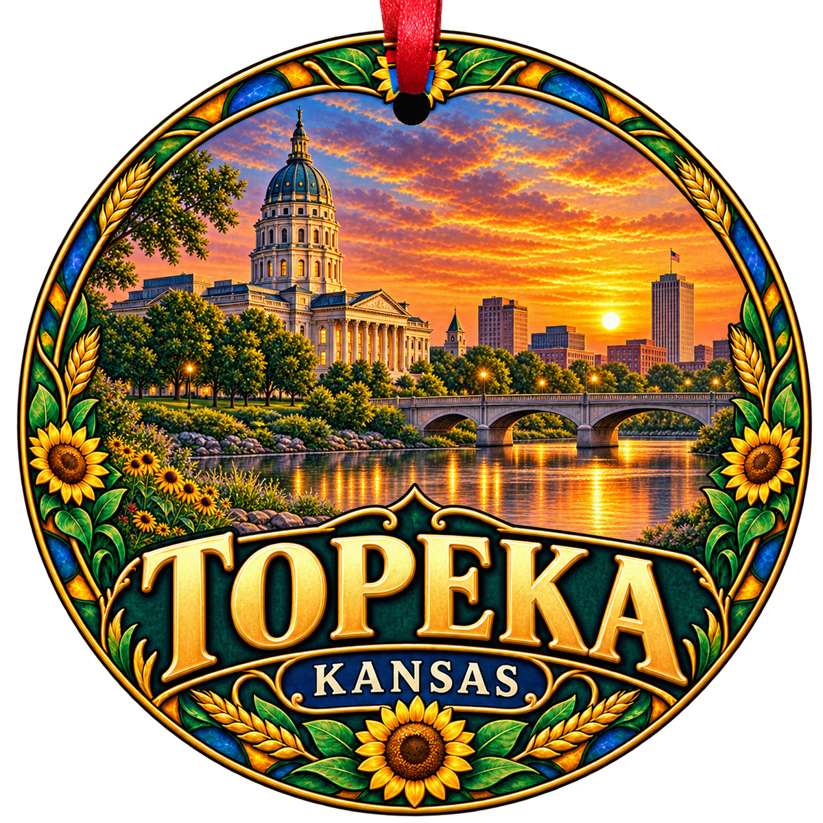 Topeka Kansas stained-glass-style Christmas ornament