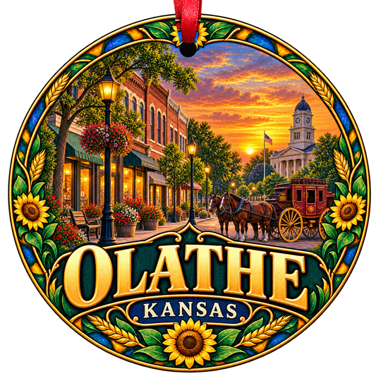 Olathe Kansas stained-glass-style Christmas ornament
