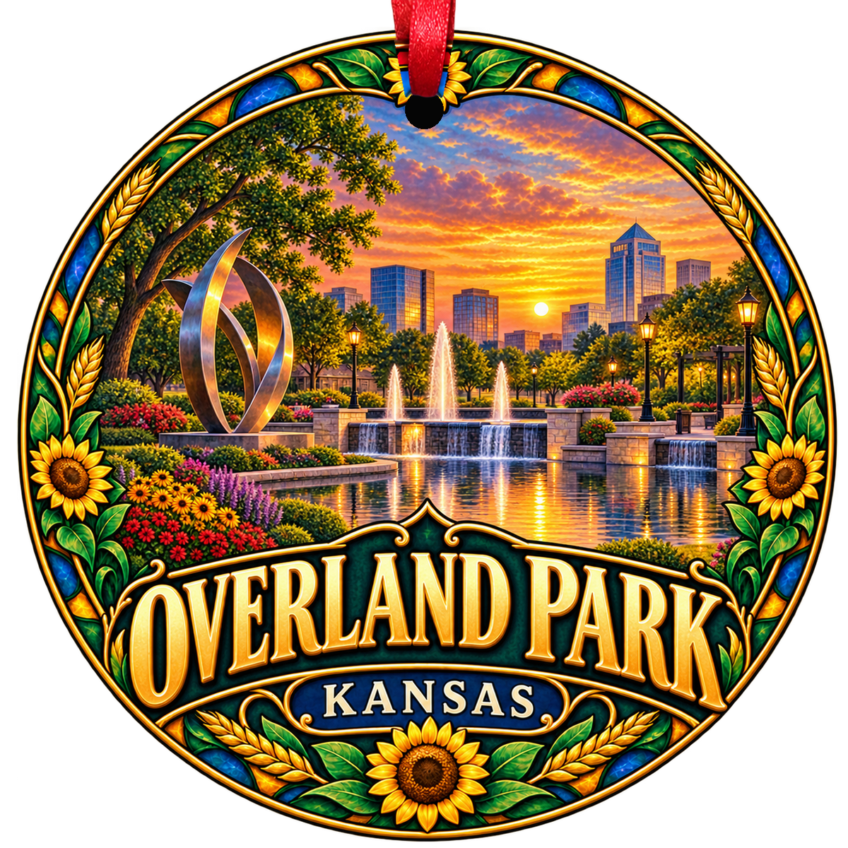 Overland Park Kansas stained-glass-style Christmas ornament