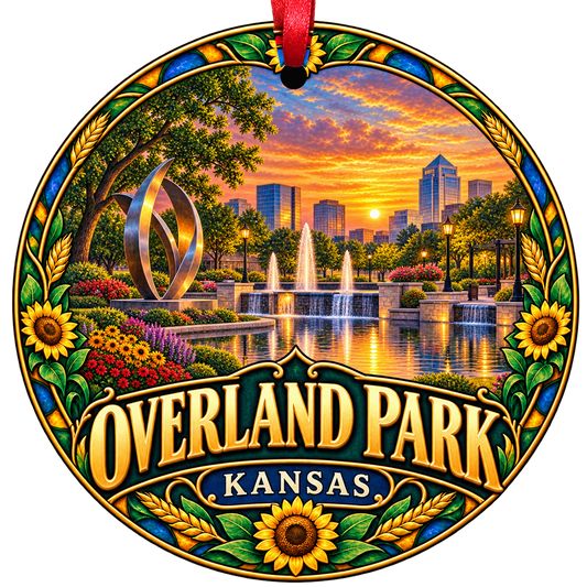 Overland Park Kansas stained-glass-style Christmas ornament