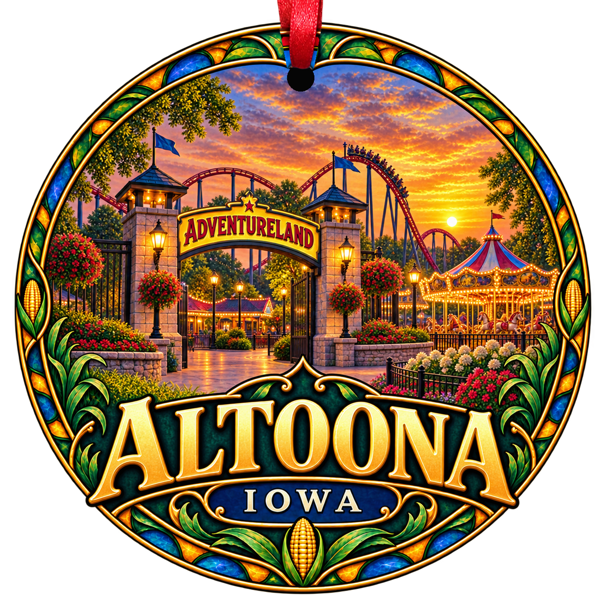 Altoona Iowa stained-glass-style Christmas ornament