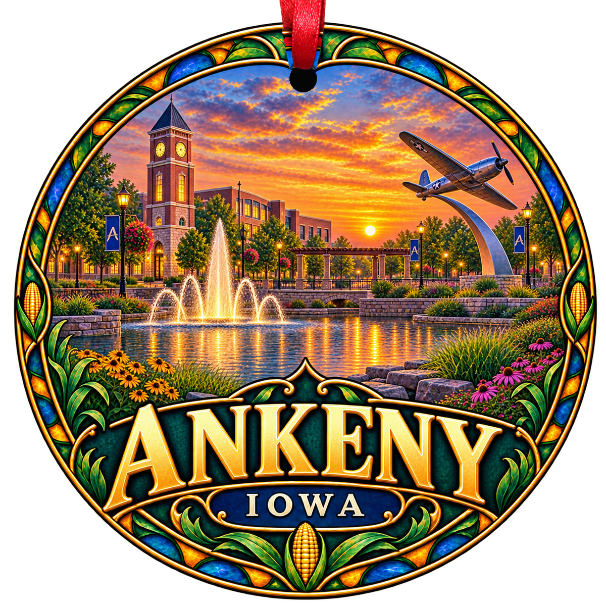 Ankeny Iowa stained-glass-style Christmas ornament