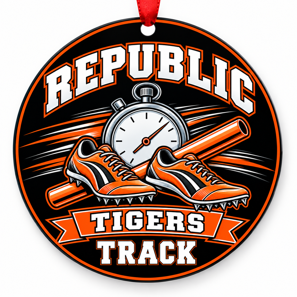 Republic Tigers TRACK ornament — Stopwatch and Spikes