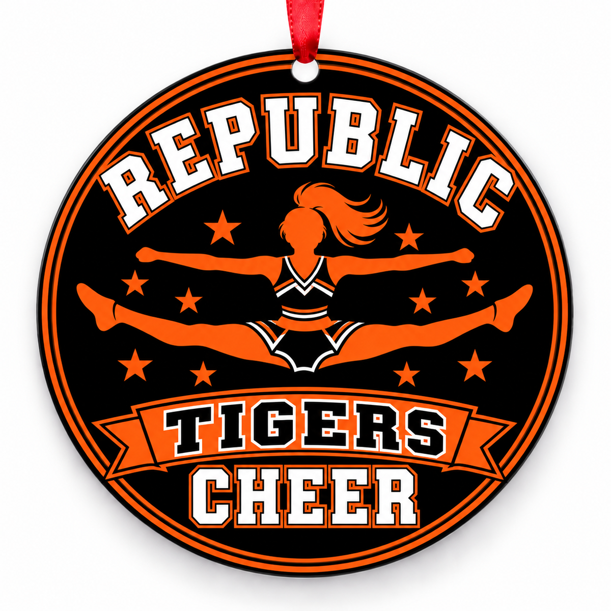 Republic Tigers CHEER ornament — Toe-Touch Jump
