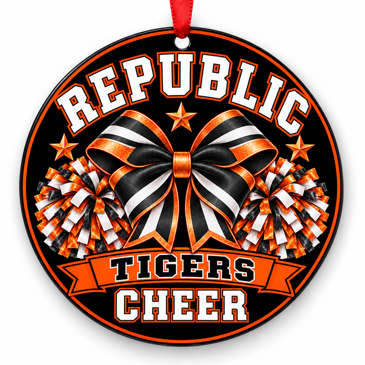 Republic Tigers CHEER ornament — Bow and Pom-Poms