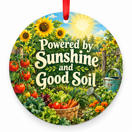 Powered by Sunshine and Good Soil ornament