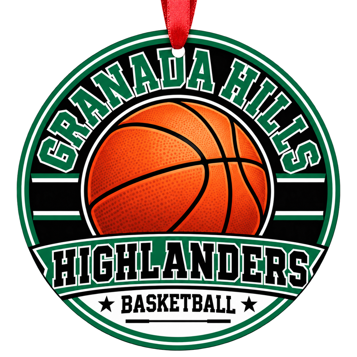 Granada Hills Charter highlanders basketball Christmas ornament with red hanging ribbon, Granada Hills, California