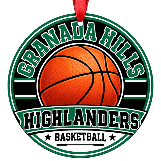 Granada Hills Charter highlanders basketball Christmas ornament with red hanging ribbon, Granada Hills, California