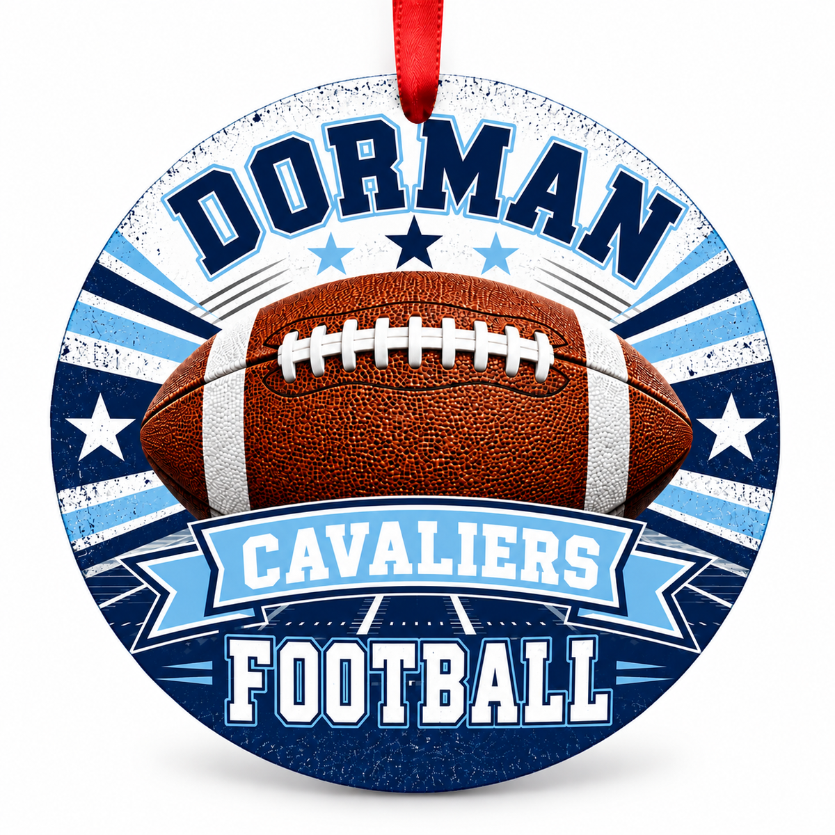 Dorman High School Football Christmas ornament — Cavaliers in navy and Columbia blue