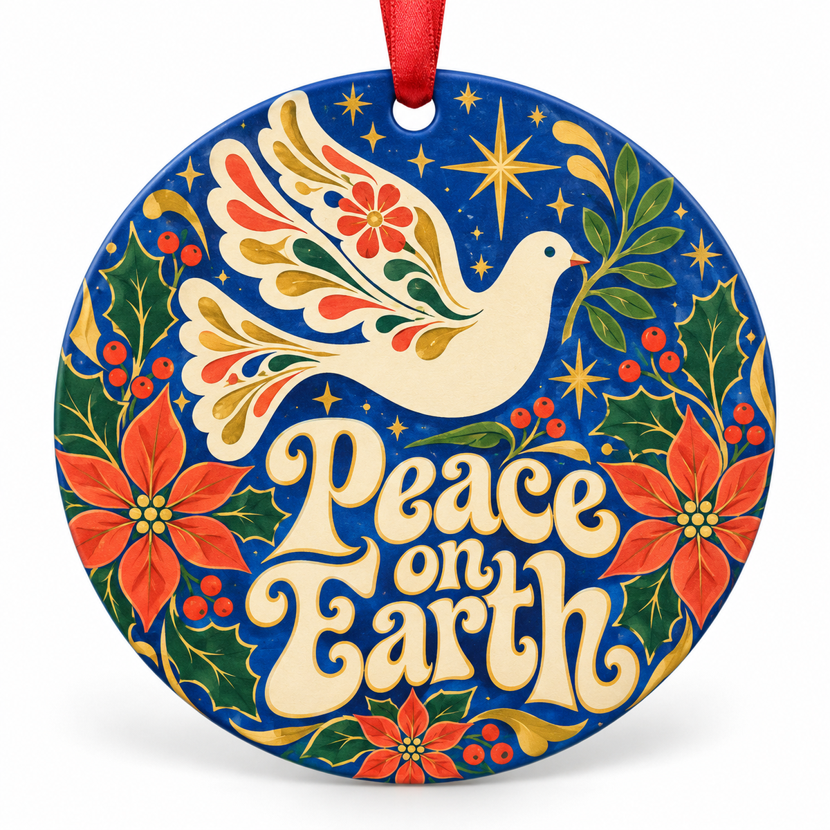 Peace on Earth retro Christmas ornament