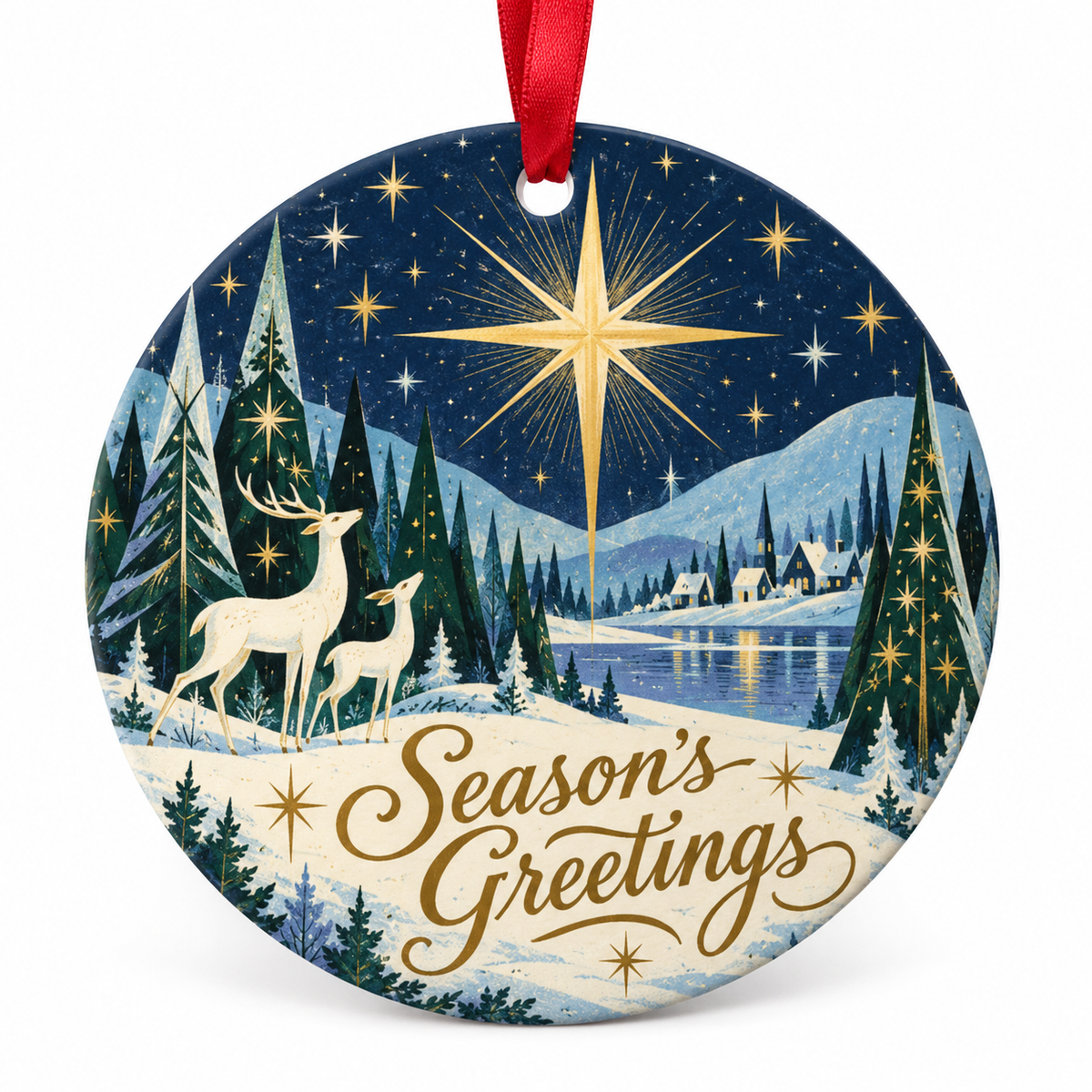 Season's Greetings retro Christmas ornament