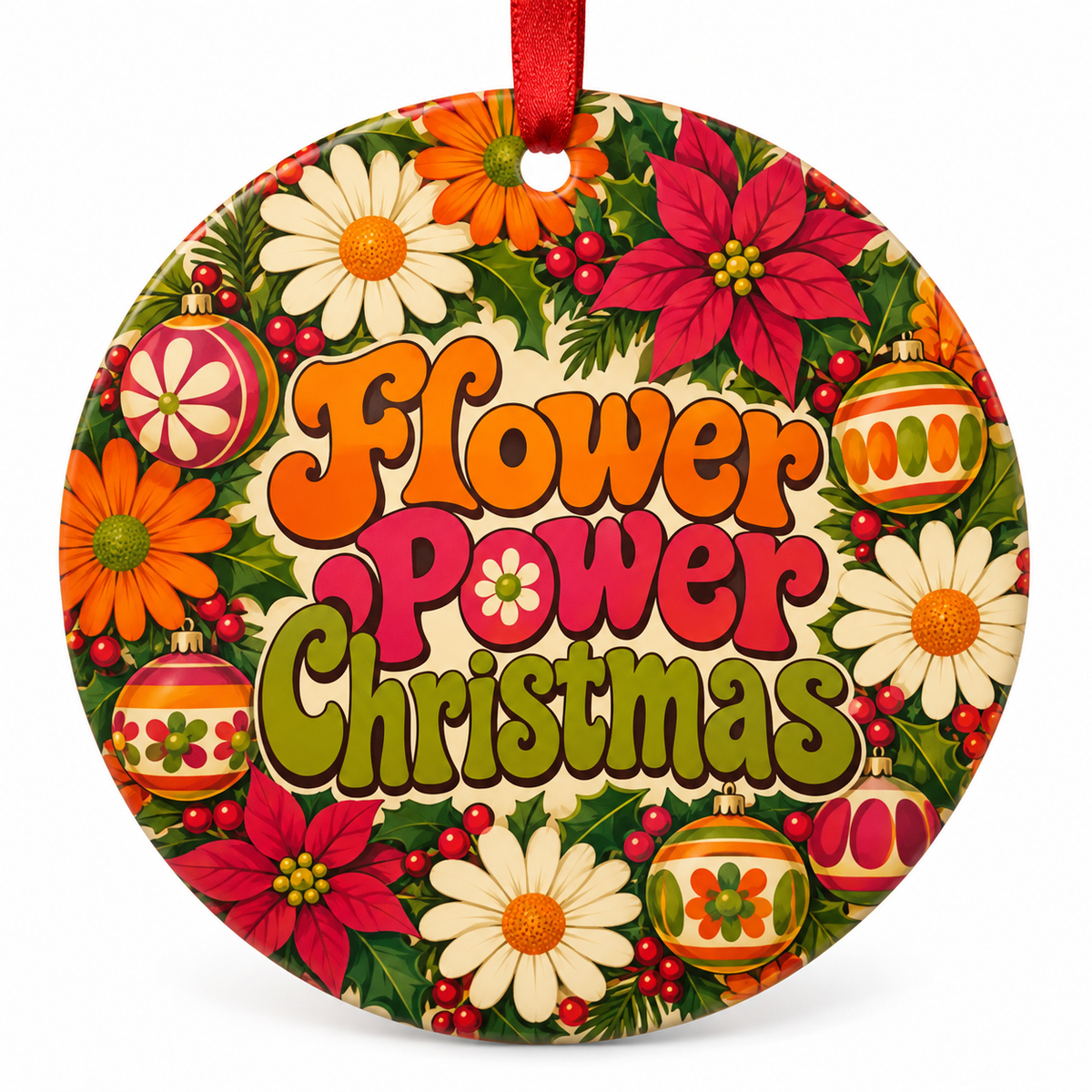 Flower Power Christmas retro Christmas ornament