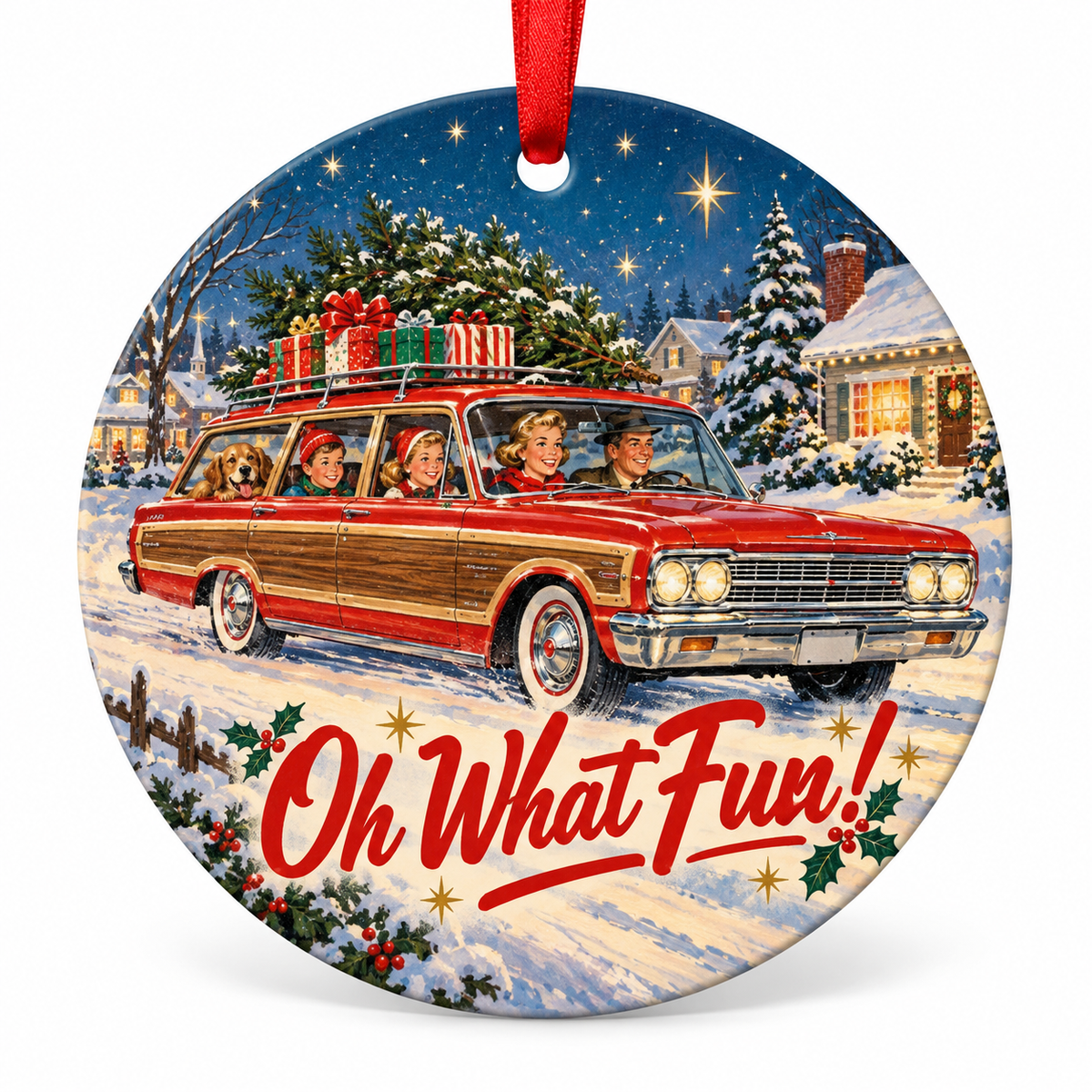 Oh What Fun! retro Christmas ornament