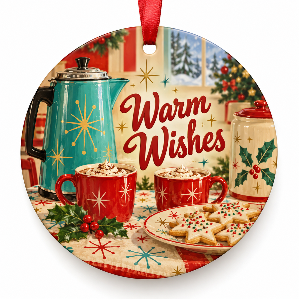 Warm Wishes retro Christmas ornament