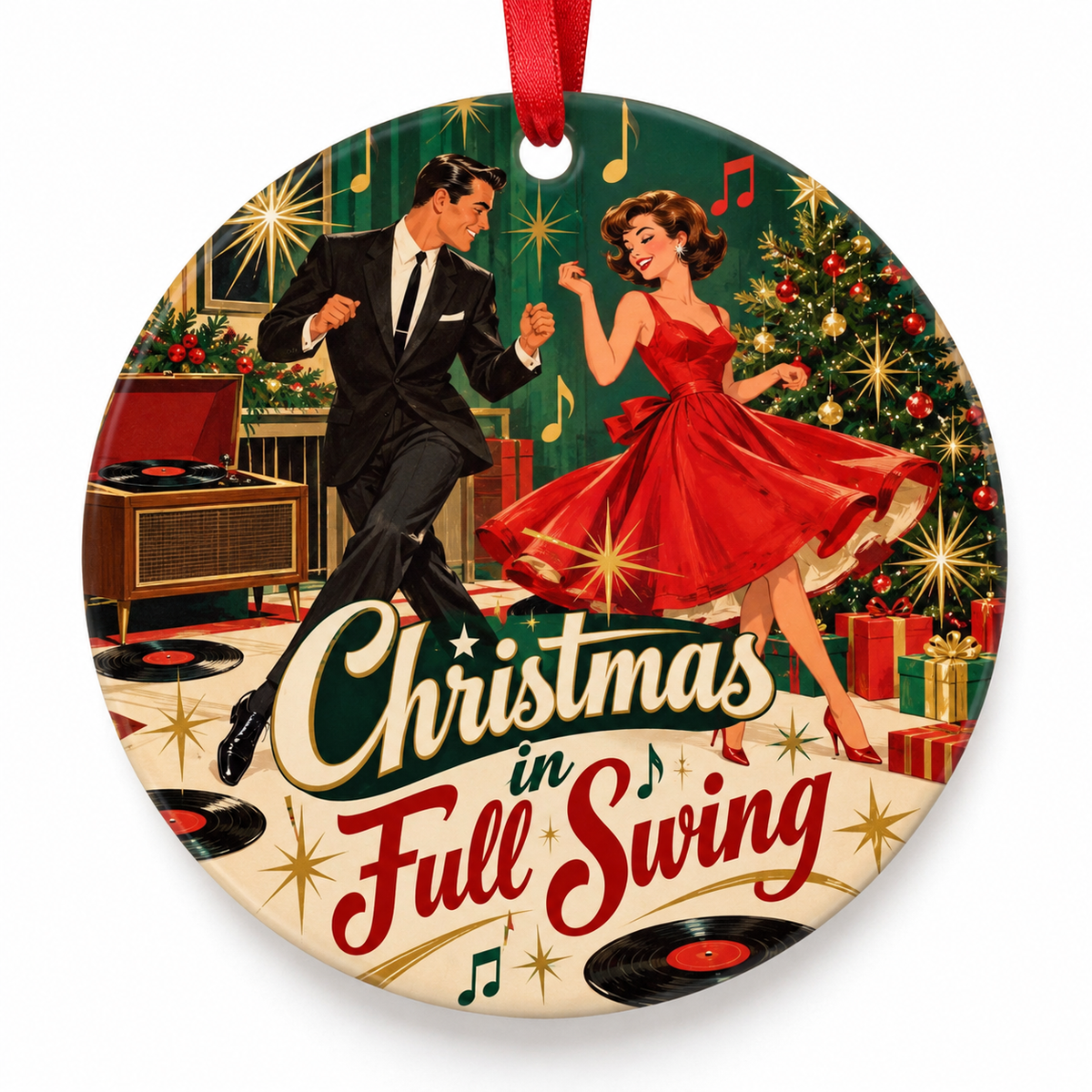 Christmas in Full Swing retro Christmas ornament