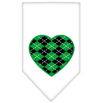 Pet and Dog Bandana Screen Printed, "Green Argyle Heart"