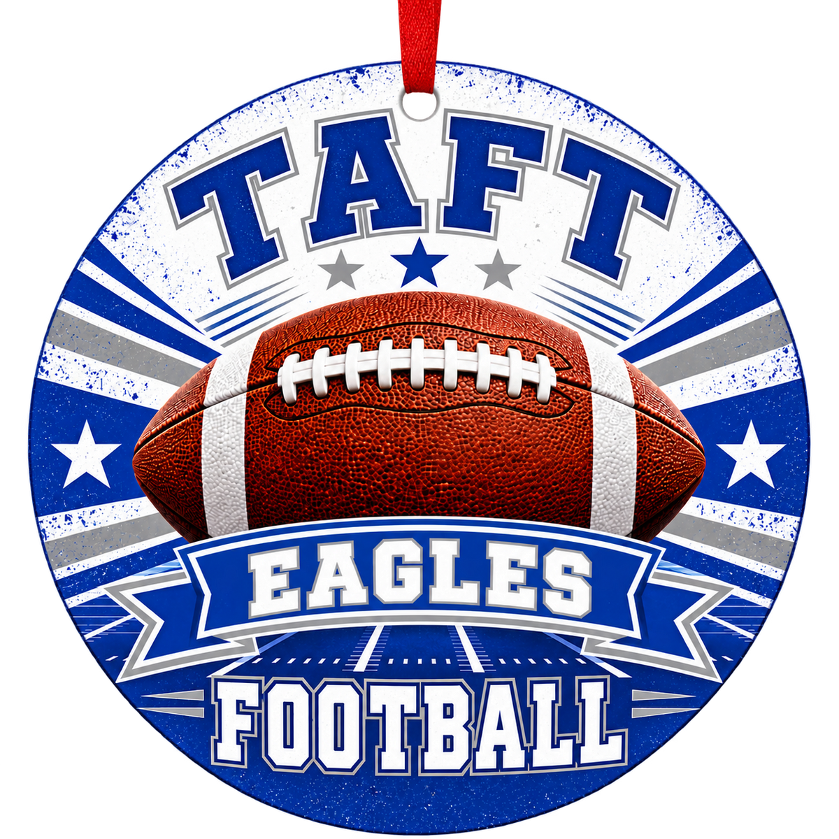 Taft High School Eagles Football Christmas ornament in blue, silver and white with red hanging ribbon — Chicago, IL