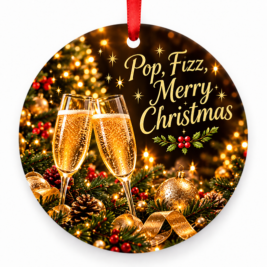 Pop, Fizz, Merry Christmas Christmas ornament with red hanging ribbon