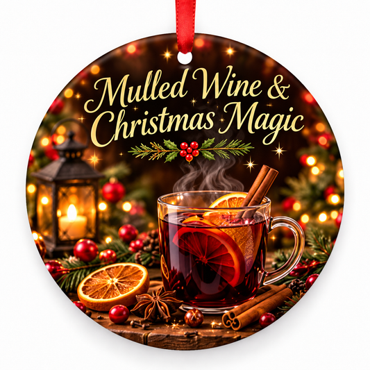 Mulled Wine & Christmas Magic Christmas ornament with red hanging ribbon