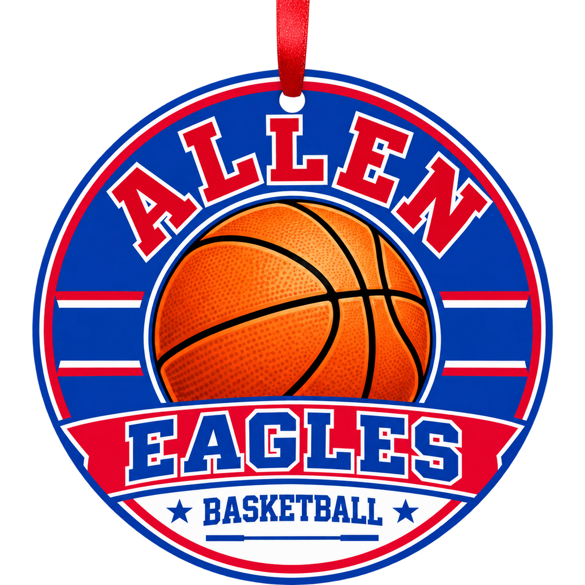 Allen High School Eagles basketball Christmas ornament in school colors, Allen, Texas