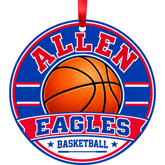 Allen High School Eagles basketball Christmas ornament in school colors, Allen, Texas