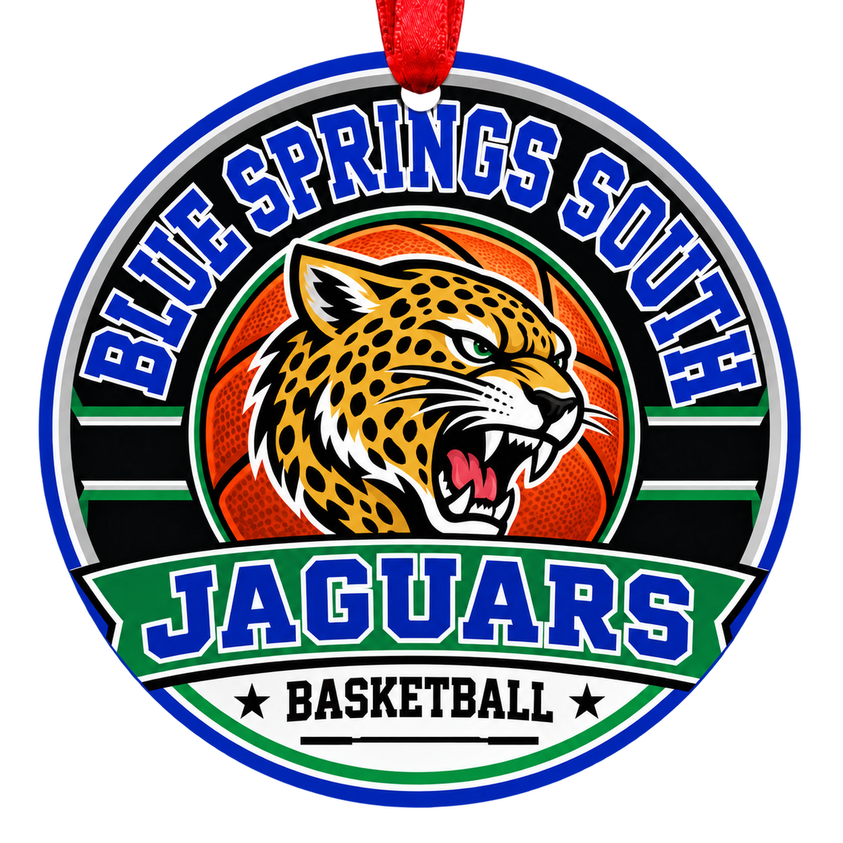 Blue Springs South Jaguars Basketball ornament — Jaguar and Basketball