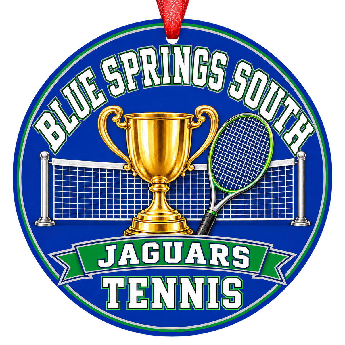 Blue Springs South Jaguars Tennis ornament — Trophy and Net