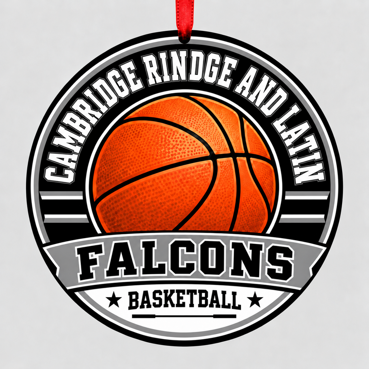Cambridge Rindge and Latin Falcons basketball Christmas ornament
