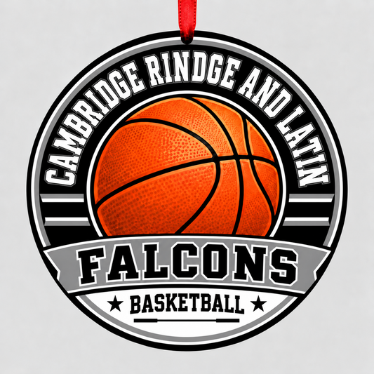 Cambridge Rindge and Latin Falcons basketball Christmas ornament