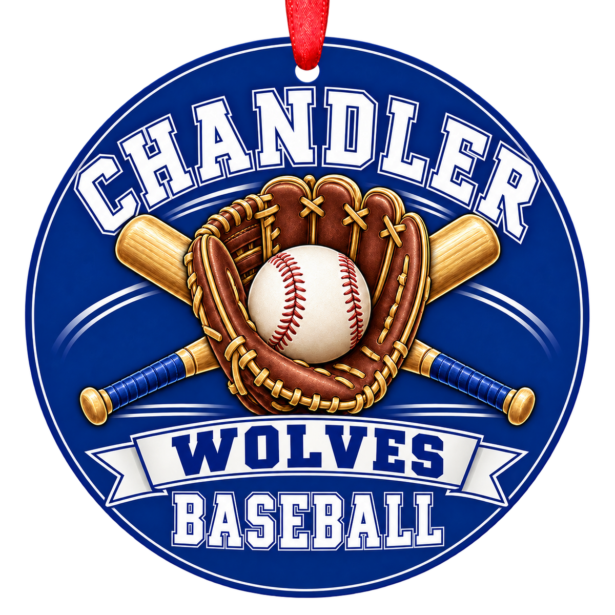 Chandler Wolves baseball Christmas ornament, Glove and Bats design, Chandler, Arizona
