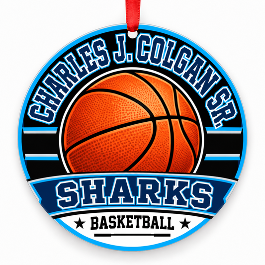Charles J. Colgan Sr. High School Sharks basketball Christmas ornament mockup