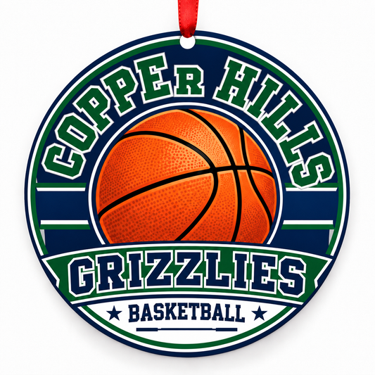 Copper Hills High School Grizzlies basketball Christmas ornament mockup