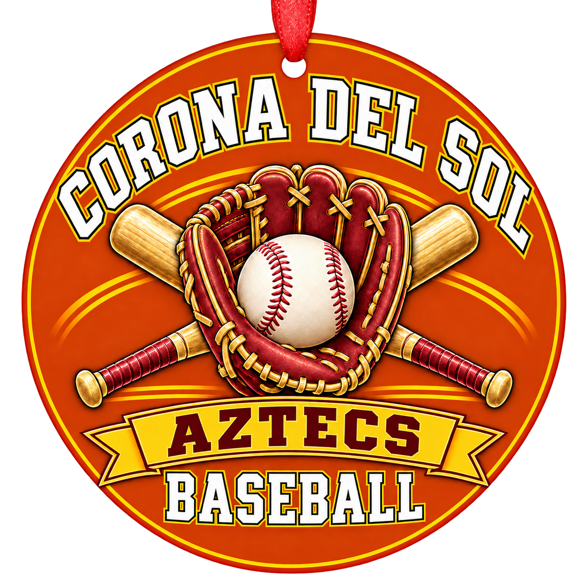 Corona Del Sol Aztecs baseball Christmas ornament, Glove and Bats design, Tempe, Arizona