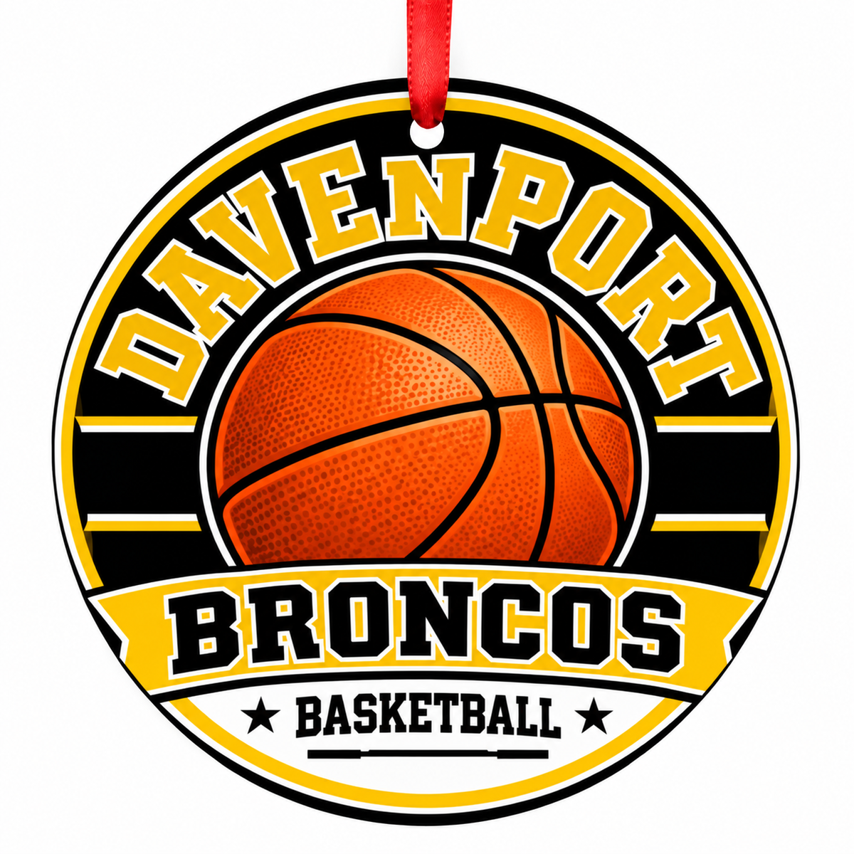 Davenport High School Broncos basketball Christmas ornament mockup