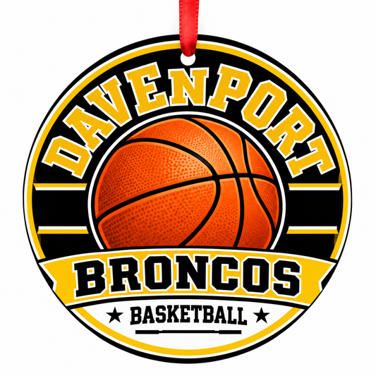 Davenport High School Broncos basketball Christmas ornament mockup