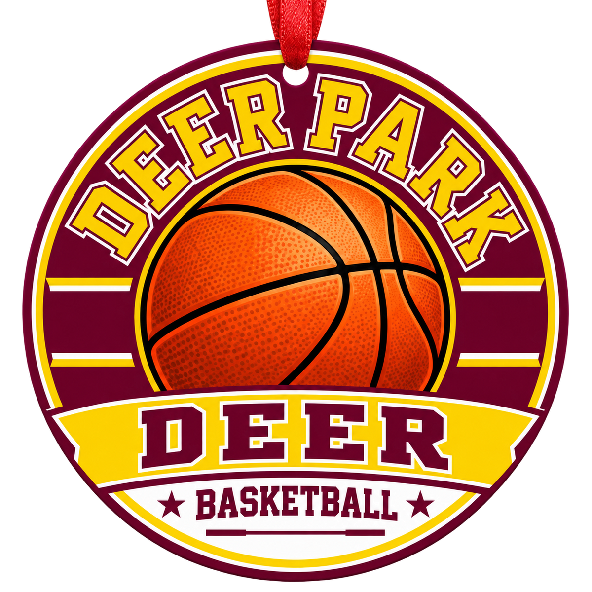 Deer Park High School Deer basketball Christmas ornament in school colors, Deer Park, Texas