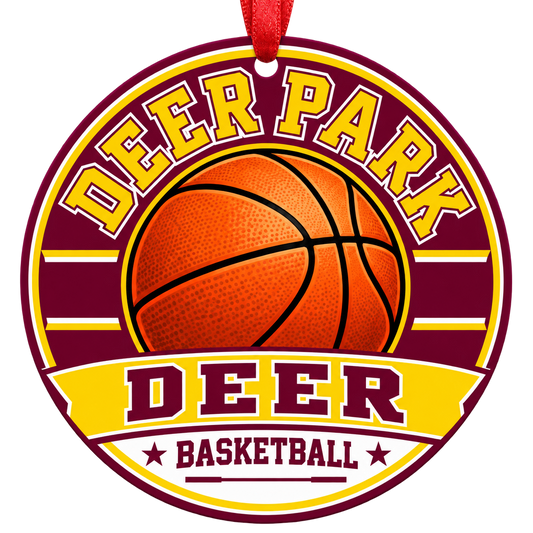 Deer Park High School Deer basketball Christmas ornament in school colors, Deer Park, Texas