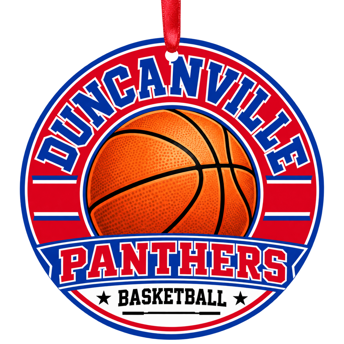 Duncanville High School Panthers basketball Christmas ornament in school colors, Duncanville, Texas