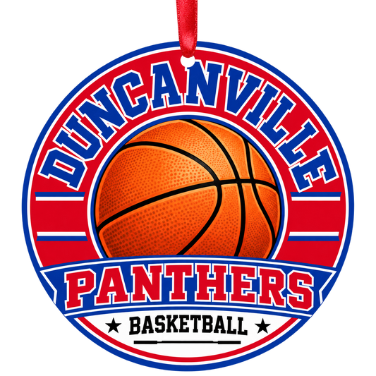 Duncanville High School Panthers basketball Christmas ornament in school colors, Duncanville, Texas