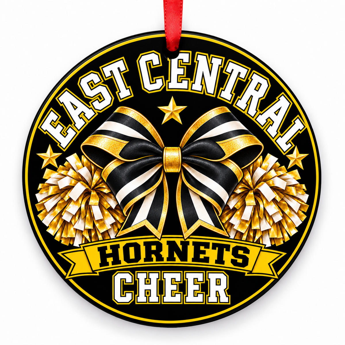 East Central High School Hornets cheer ornament – Bow and Pom-Poms
