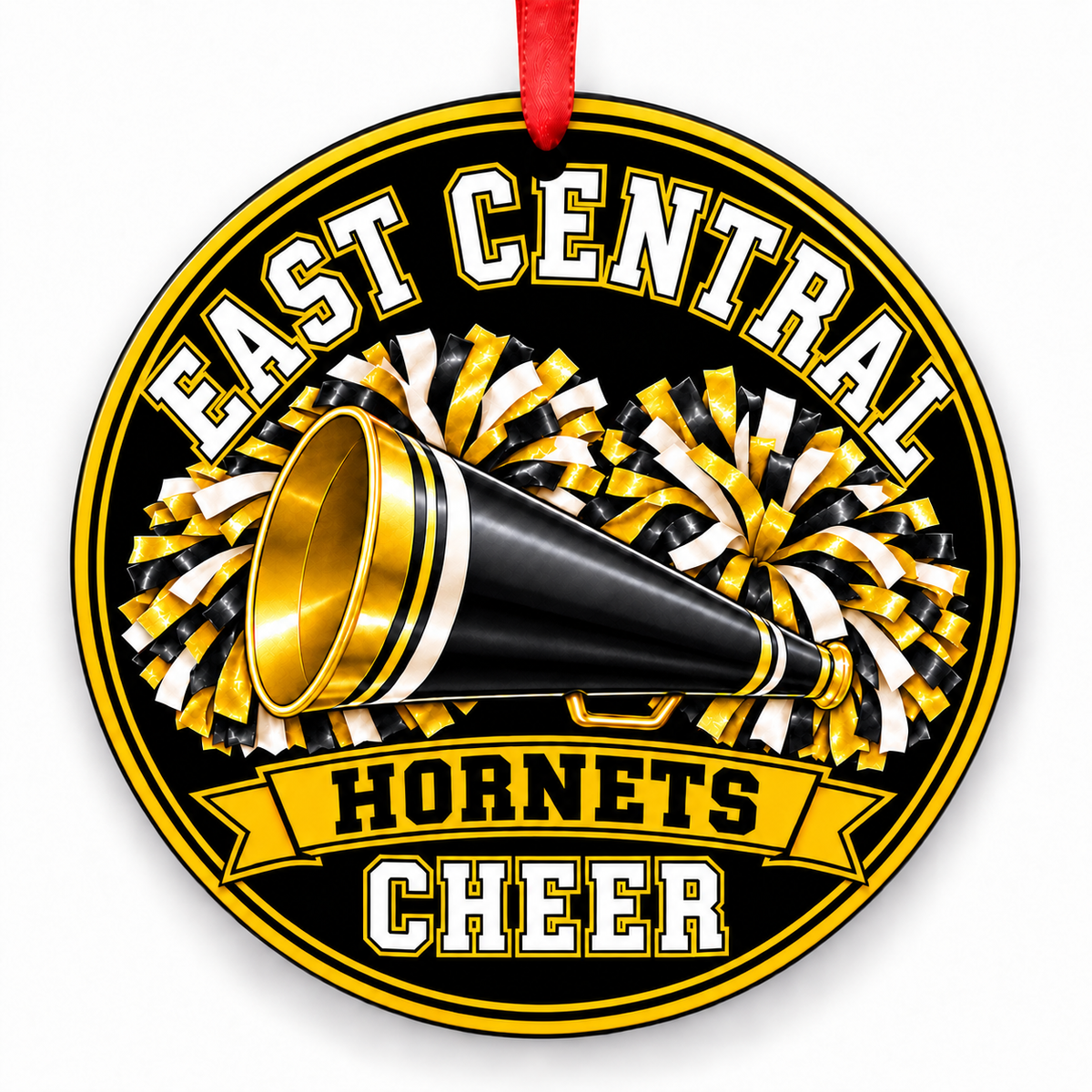 East Central High School Hornets cheer ornament – Megaphone and Pom-Poms