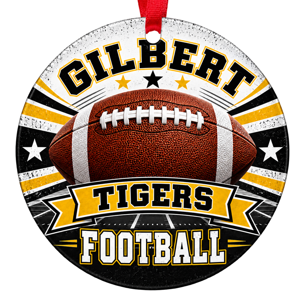 Gilbert High School Tigers football Christmas ornament in black and gold, Gilbert, Arizona