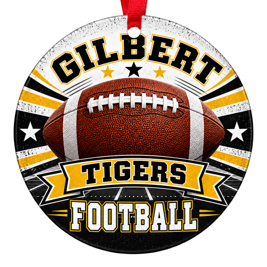 Gilbert High School Tigers football Christmas ornament in black and gold, Gilbert, Arizona
