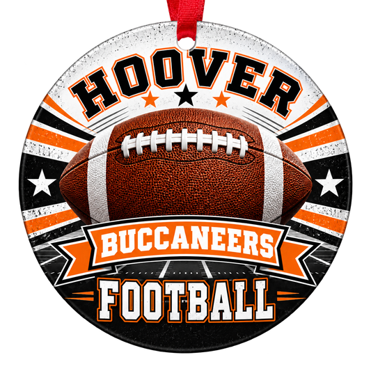 Hoover Buccaneers football Christmas ornament in orange, black and white for Hoover High School in Hoover, Alabama