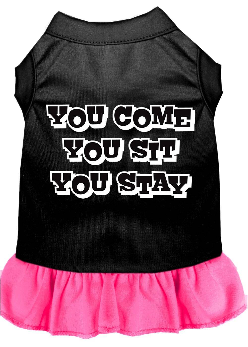 Pet Dog & Cat Dress Screen Printed, "You Come, You Sit, You Stay"