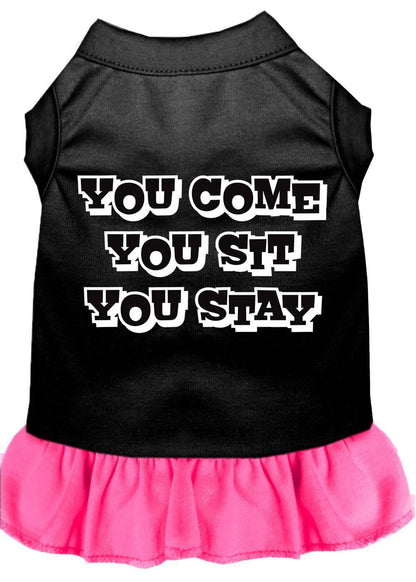 Pet Dog & Cat Dress Screen Printed, "You Come, You Sit, You Stay"
